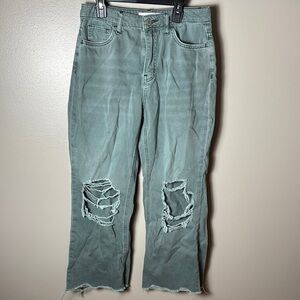 Vervet Green Distressed Wide Leg Jeans Size 27